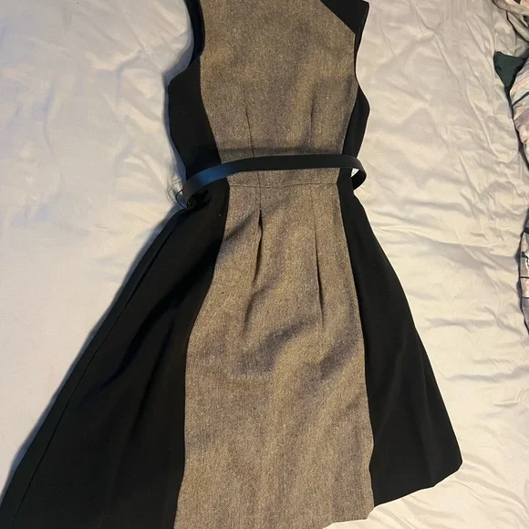 Vince Camuto Black and Tan Midi Button Belt Dress 2 - Picture 6 of 10